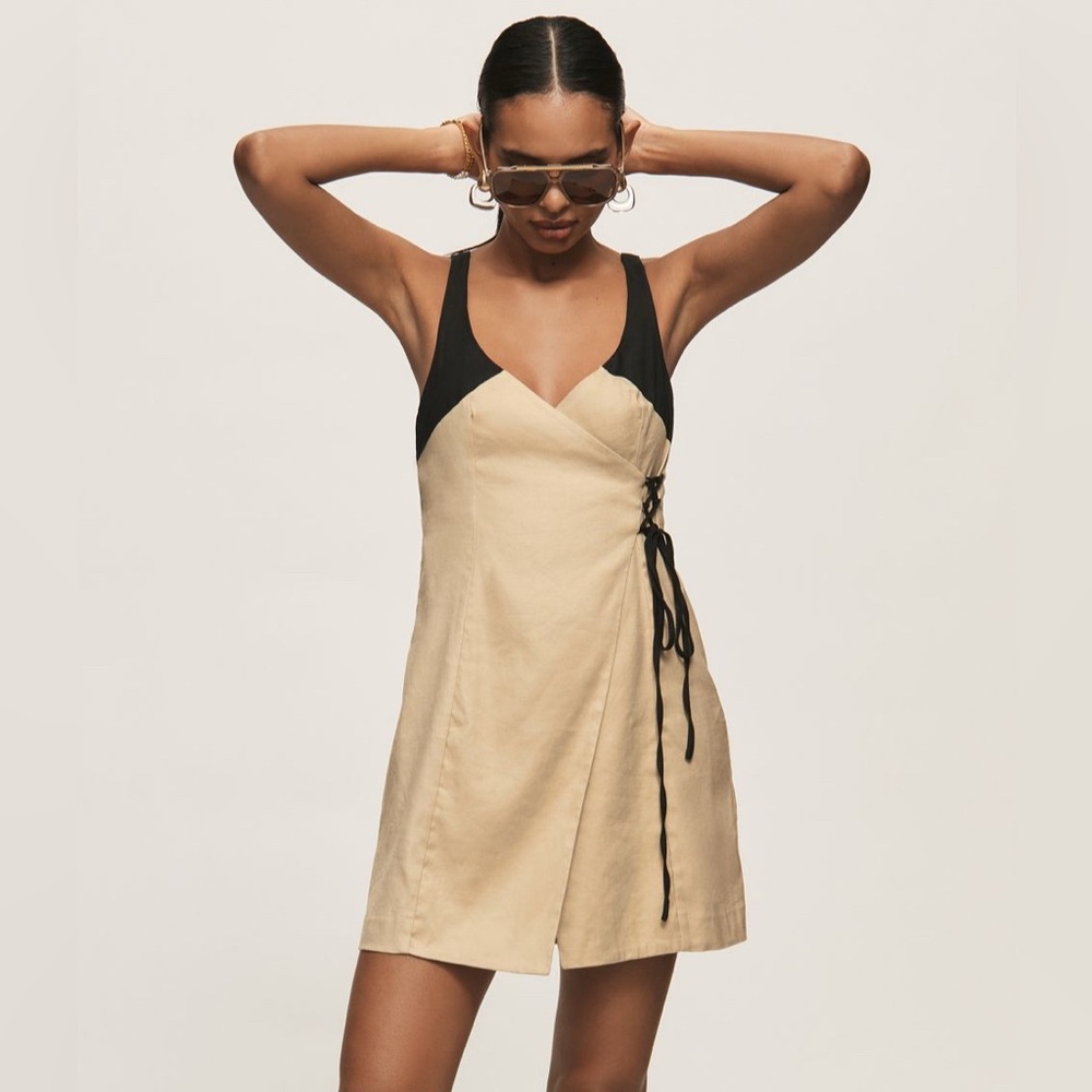 NWT By Anthropologie Sleeveless Linen Wrap Mini Dress Size 6